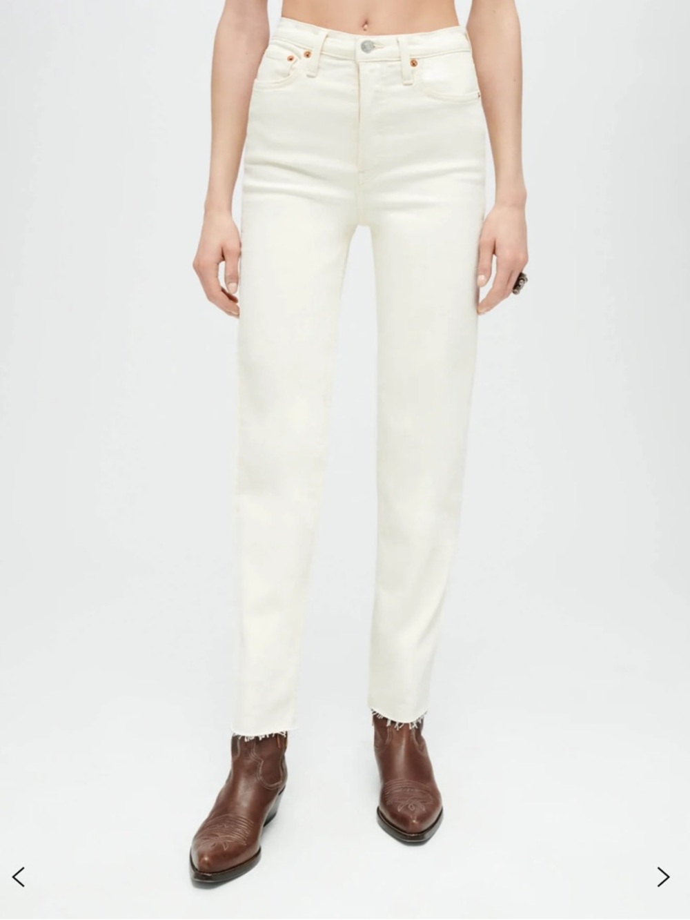 Re/Done Comfort Stretch High Rise Stove Pipe Jeans Vintage White, Size 31, EUC